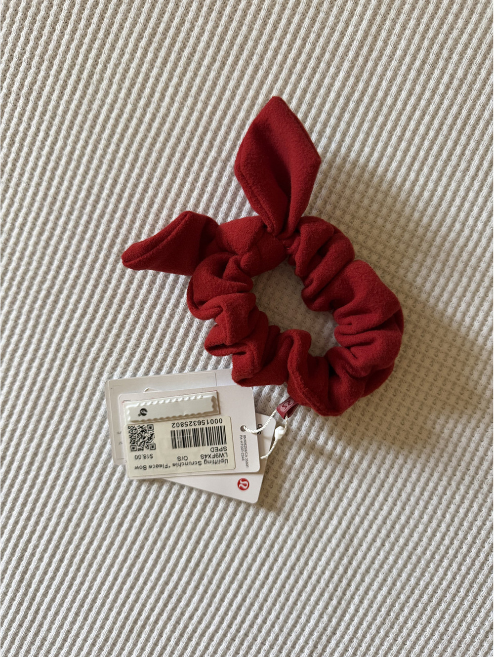 NWT Lululemon Uplifting Scrunchie Fleece Bow Red SPED Hair Tie